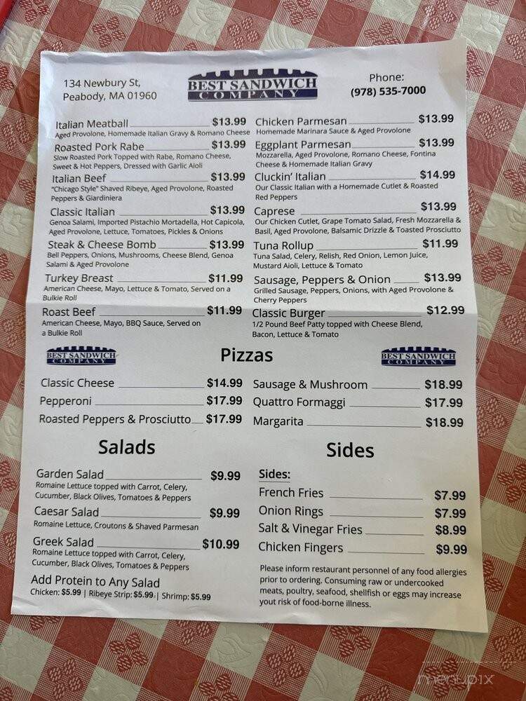 Best Sandwich Company - Peabody, MA menu_pic