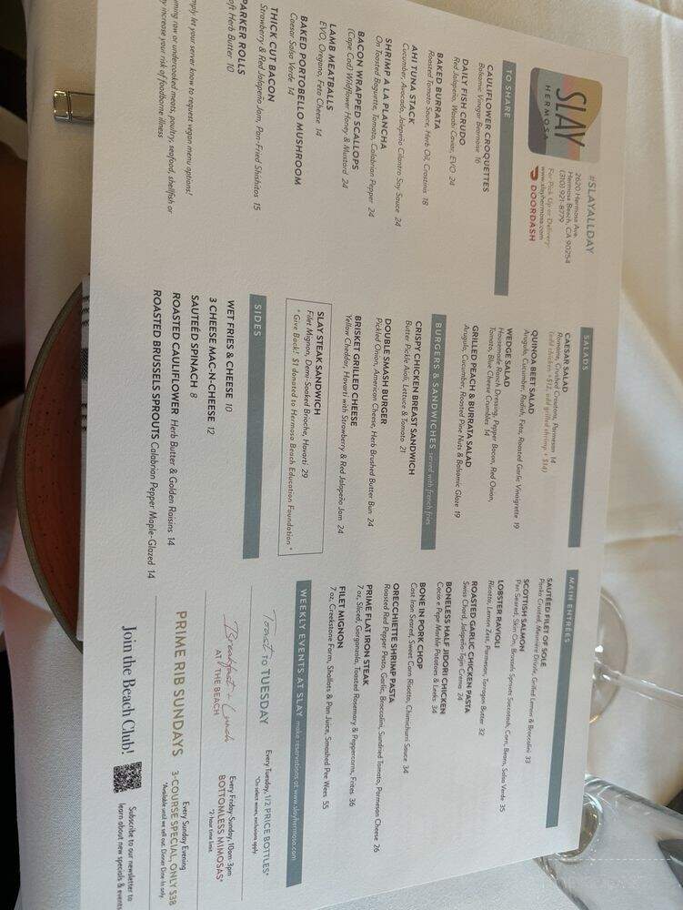 Slay Italian Kitchen - Manhattan Beach, CA menu_pic