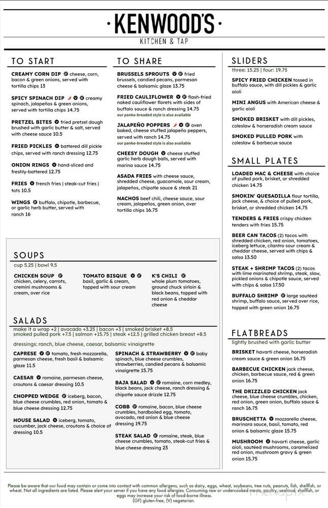Kenwood's Kitchen & Tap - Costa Mesa, CA menu_pic