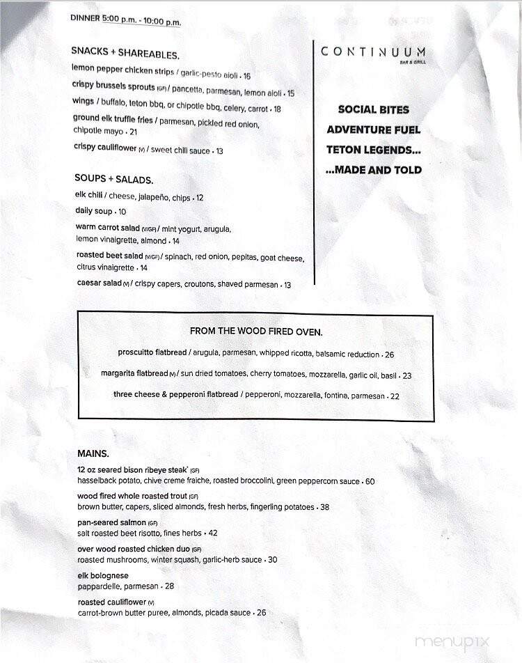Continuum Bar & Grill - Teton Village, WY menu_pic