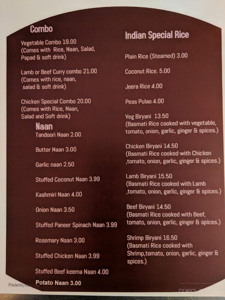 Aastha - Duncan, BC menu_pic