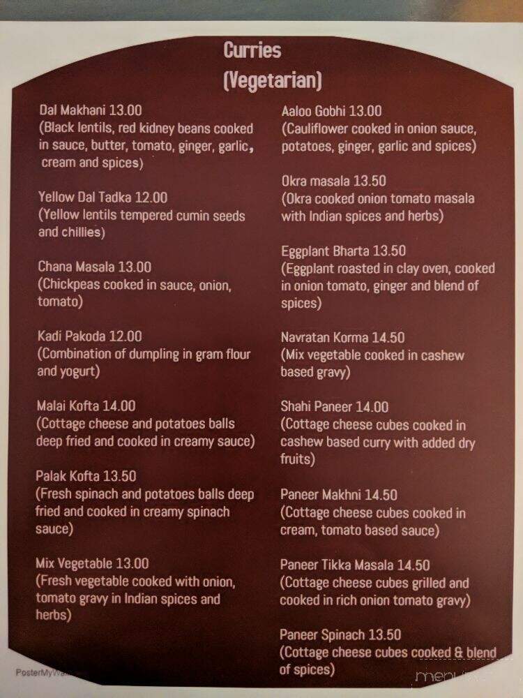 Aastha - Duncan, BC menu_pic