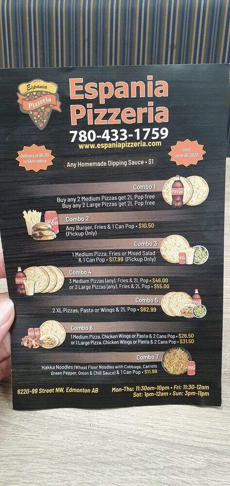 Espania Pizzeria - Edmonton, AB menu_pic