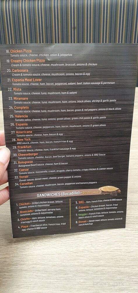 Espania Pizzeria - Edmonton, AB menu_pic