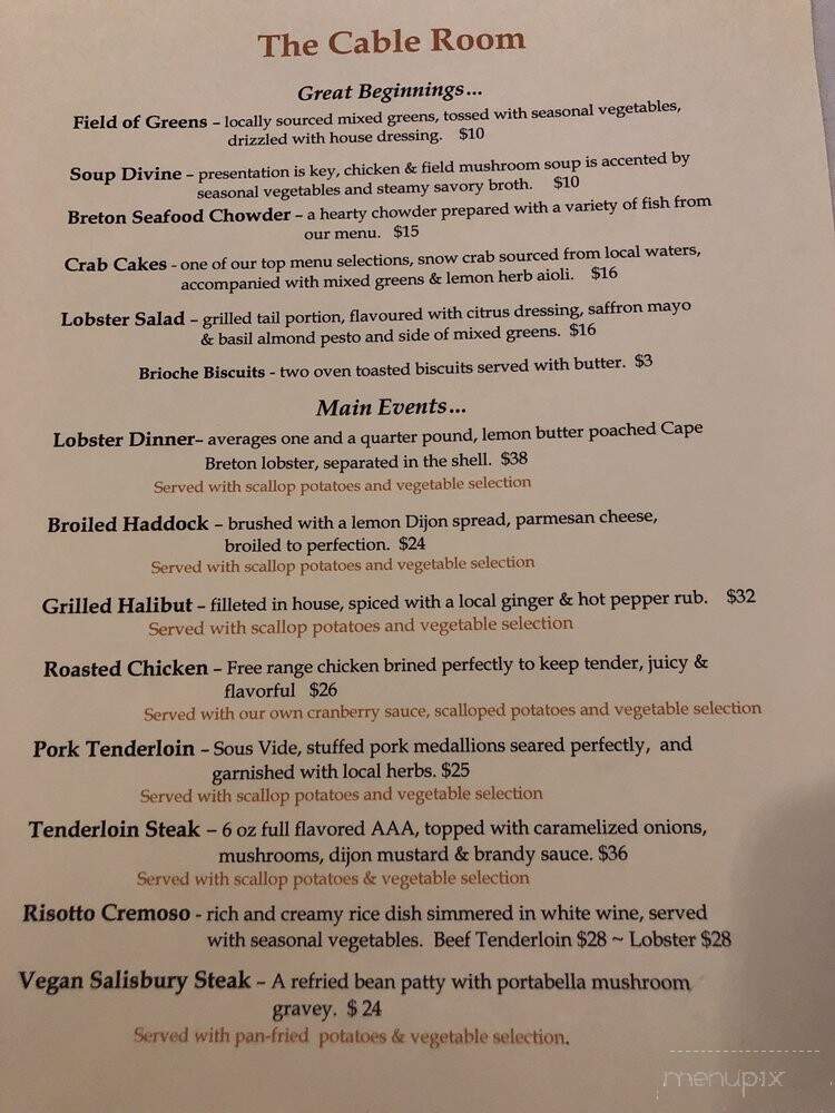 The Cable Room - Baddeck, NS menu_pic