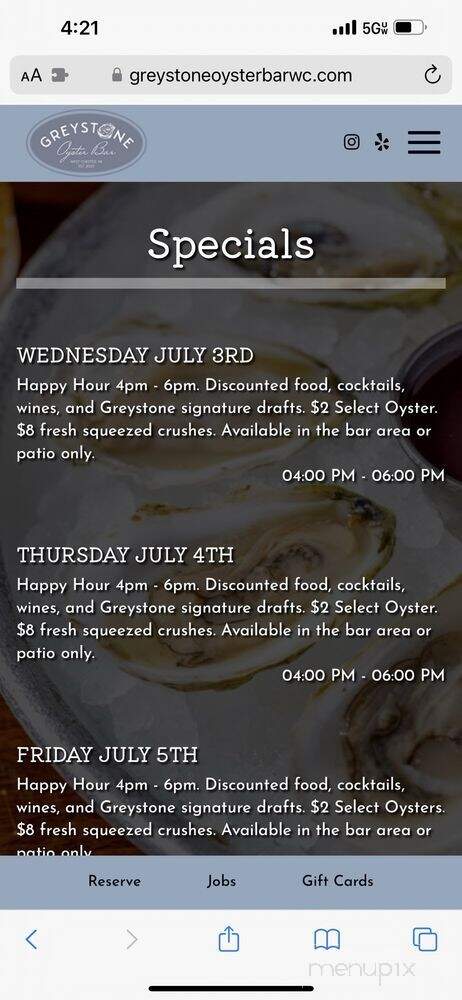 Greystone Oyster Bar - West Chester, PA menu_pic