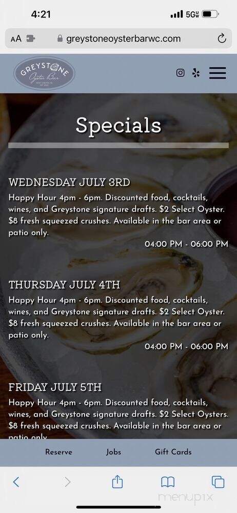 Greystone Oyster Bar - West Chester, PA menu_pic