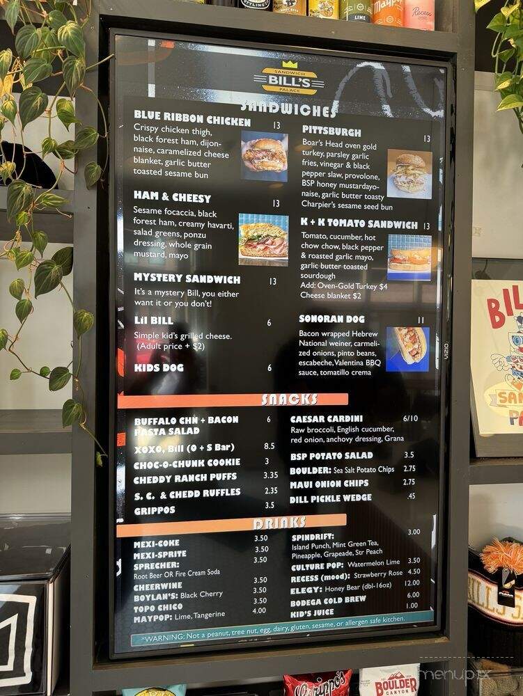 Bill's Sandwich Palace - Nashville, TN menu_pic