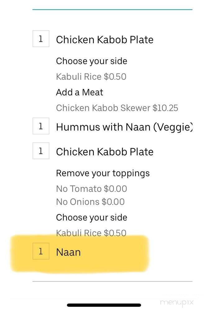 Afghan Kabob - Fayetteville, NC menu_pic