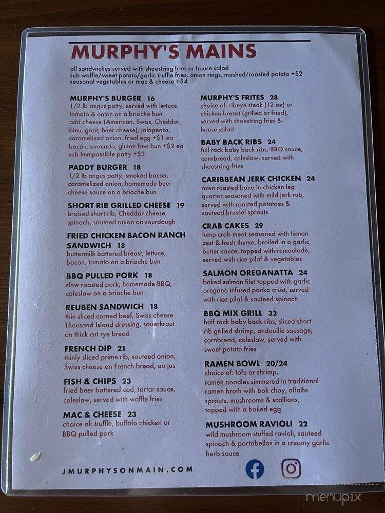 J Murphys on Main - Cold Spring, NY menu_pic