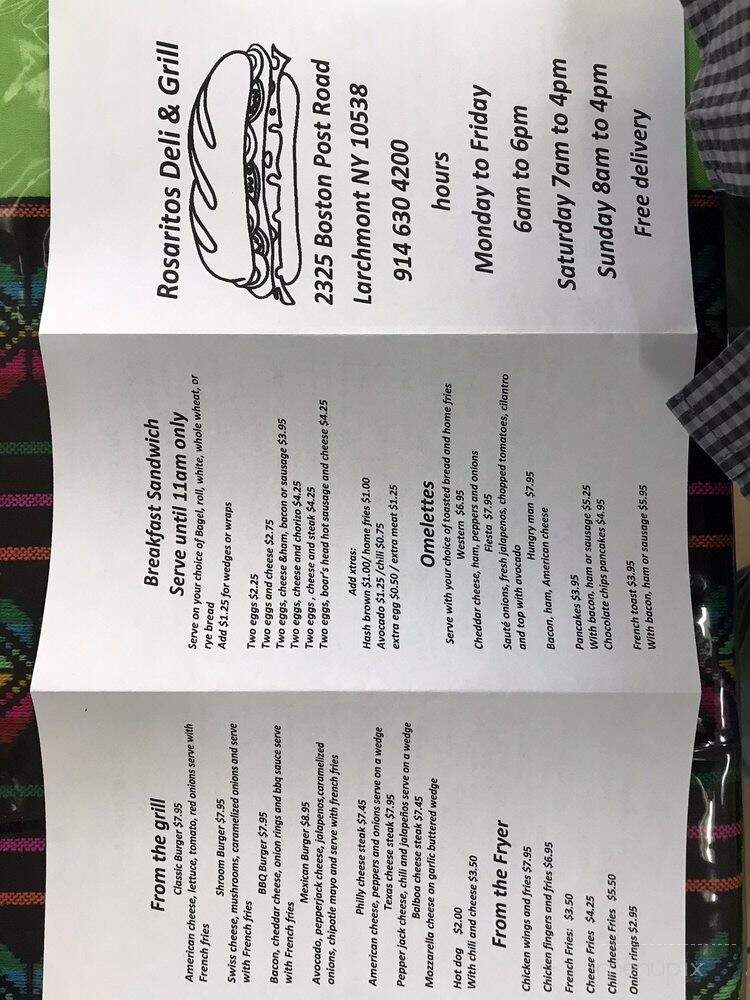 Rosarito's Deli & Grill - Larchmont, NY menu_pic
