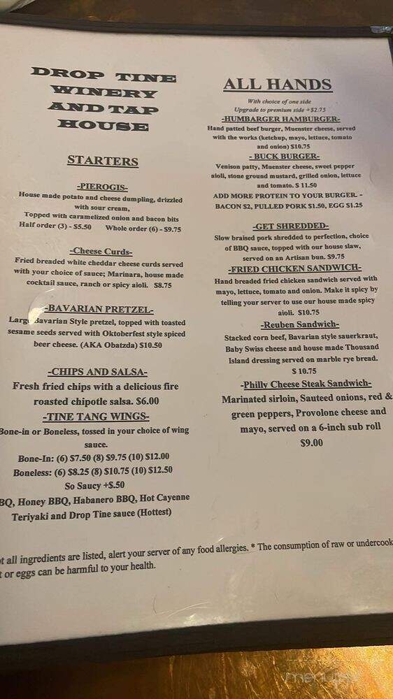 Drop Tine Winery and Tap House - Montpelier, OH menu_pic