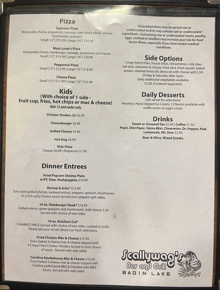 Scallywag's Bar & Grill - New London, NC menu_pic