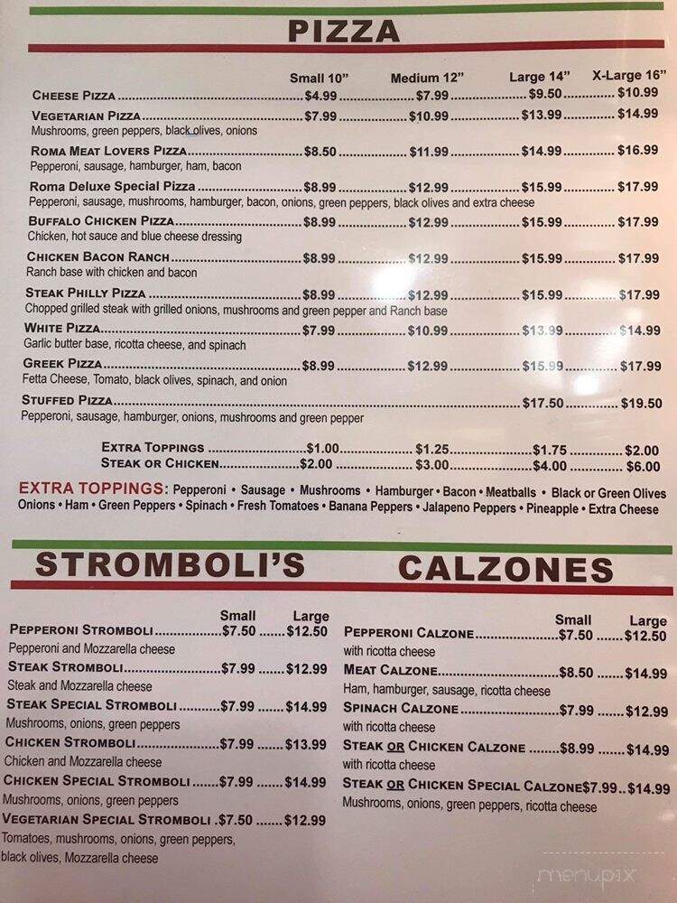 Roma Pizza - Albemarle, NC menu_pic