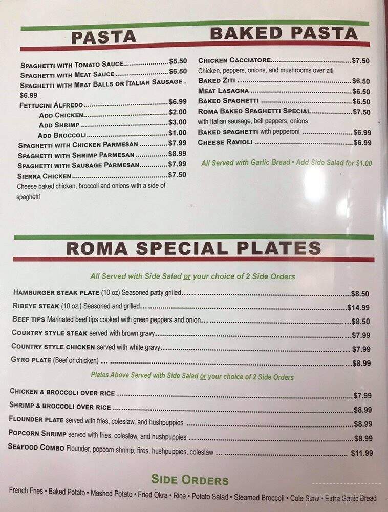 Roma Pizza - Albemarle, NC menu_pic