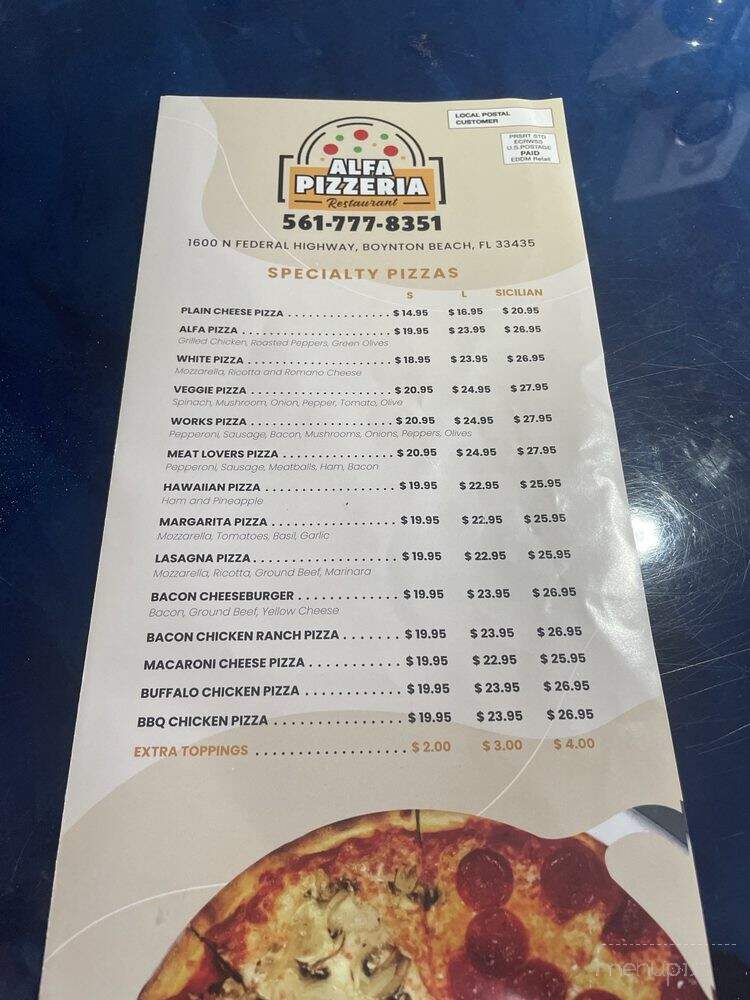 Alfa Pizzeria & Restaurant - Ocean Ridge, FL menu_pic