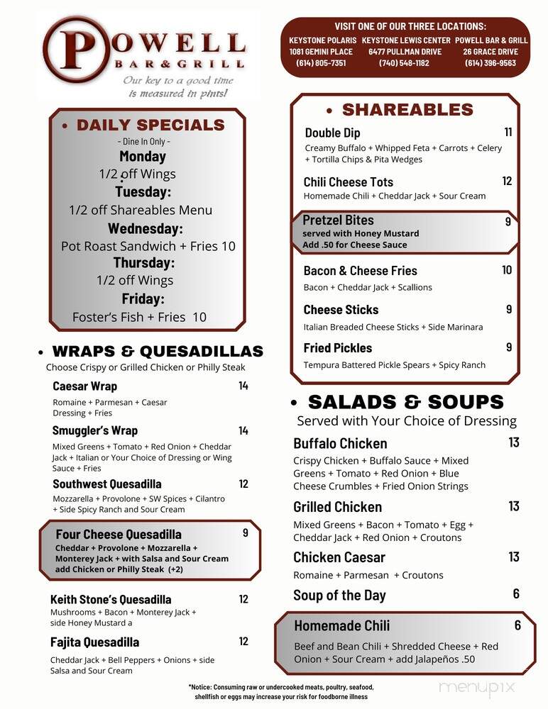 Powell Bar & Grill - Powell, OH menu_pic