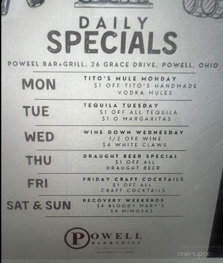 Powell Bar & Grill - Powell, OH menu_pic