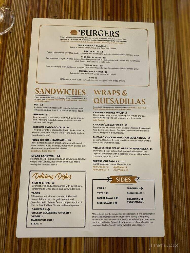 The Elm Taphouse and Kitchen - Saint Charles, MO menu_pic