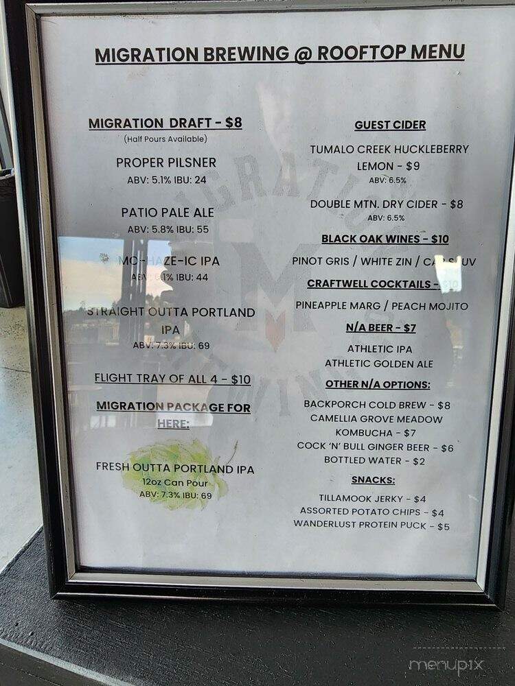 Migration Brewing Rooftop - Portland, OR menu_pic