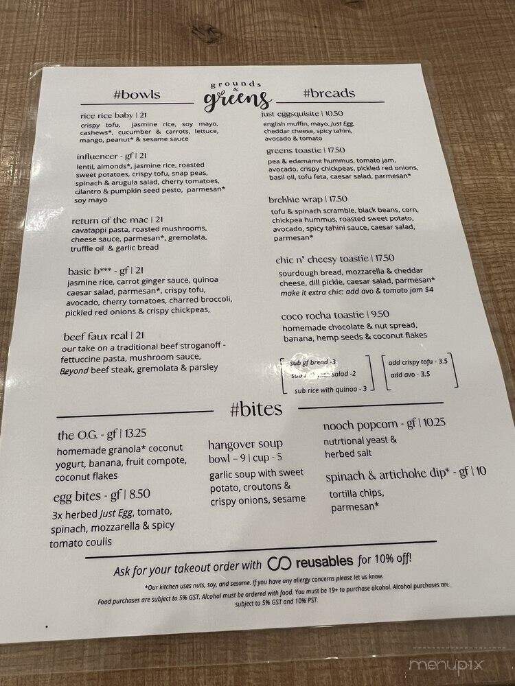 Grounds & Greens - White Rock, BC menu_pic