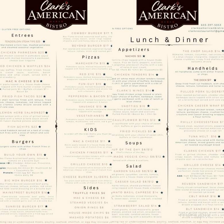 Clarks American Bistro - Durham, NH menu_pic
