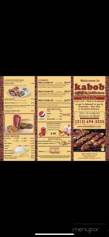 Kabob Bistro - Redford Charter Township, MI menu_pic