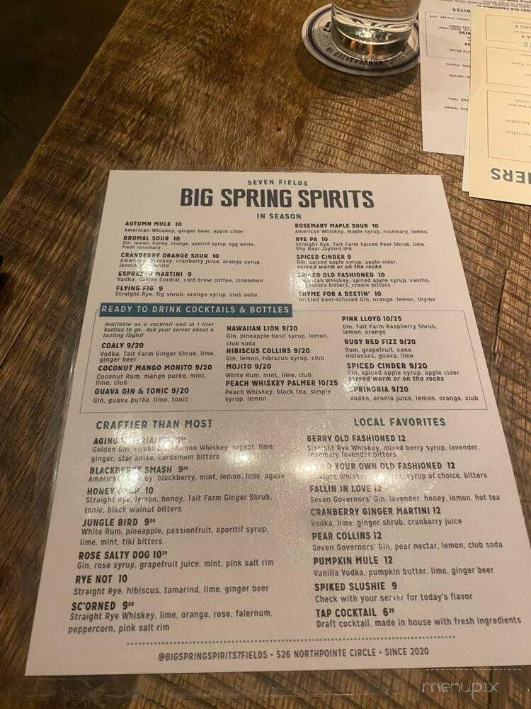 Big Spring Spirits - Seven Fields, PA menu_pic
