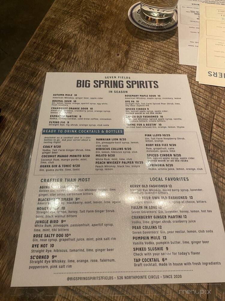 Big Spring Spirits - Seven Fields, PA menu_pic
