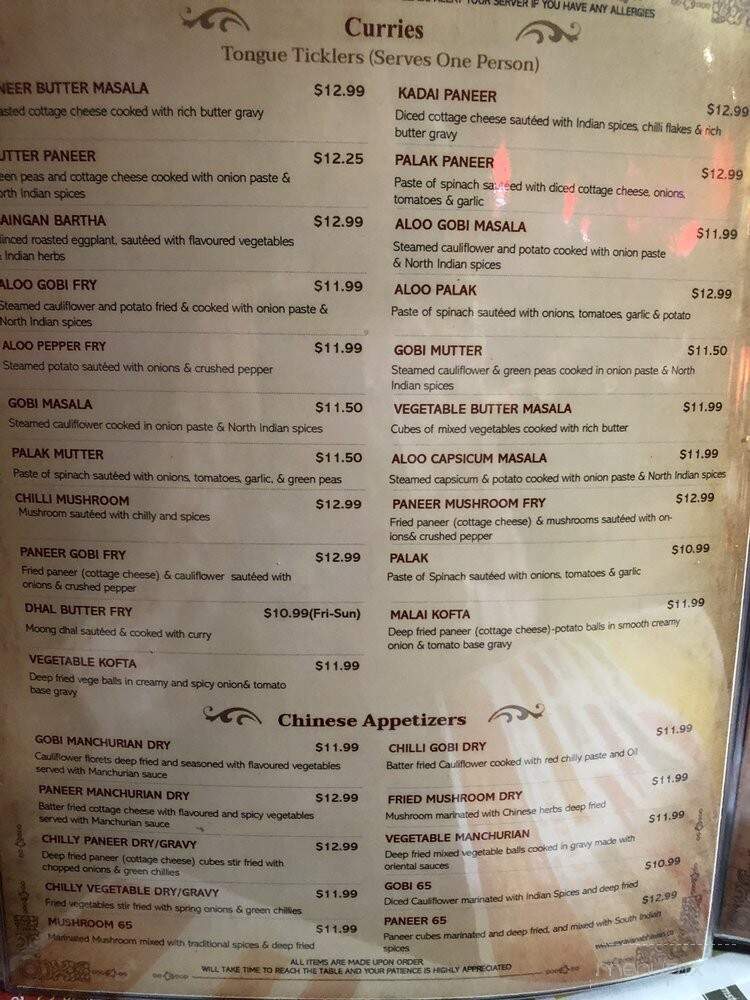 Saravanaa Bhavan - Delta, BC menu_pic