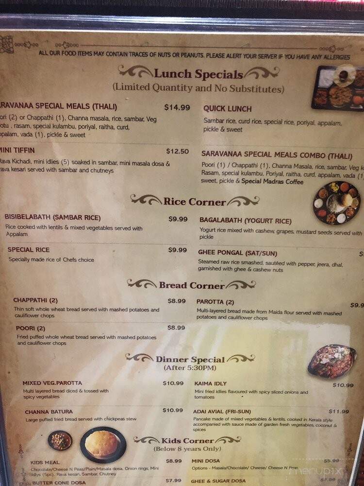 Saravanaa Bhavan - Delta, BC menu_pic