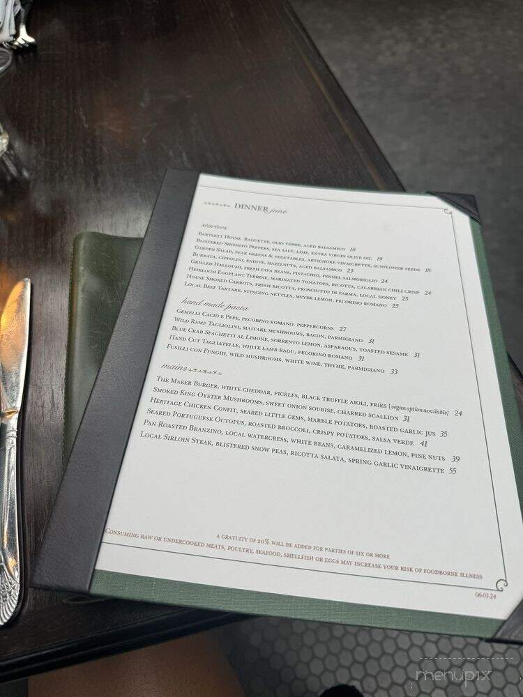 The Maker Restaurant - Hudson, NY menu_pic