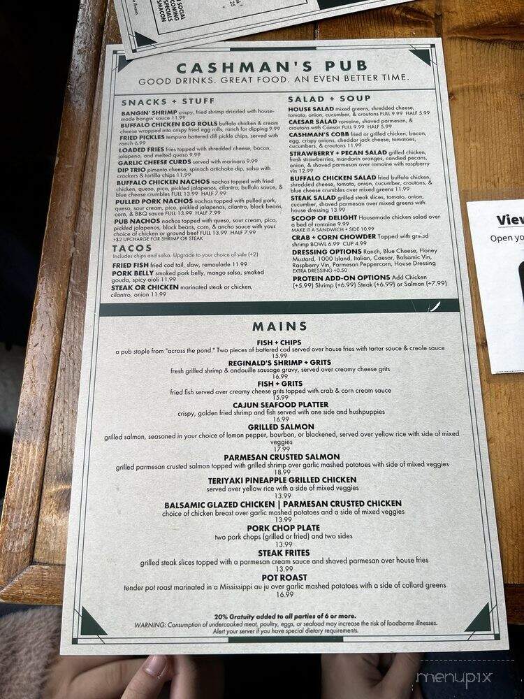 Cashman's Pub - Macon, GA menu_pic