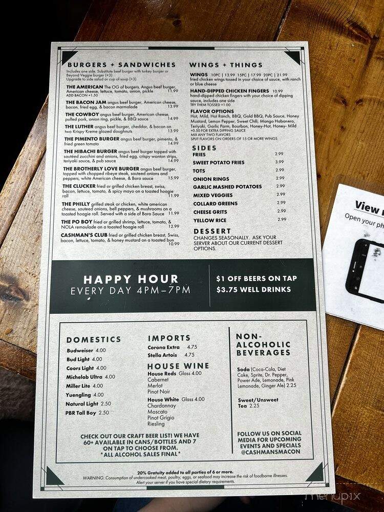 Cashman's Pub - Macon, GA menu_pic