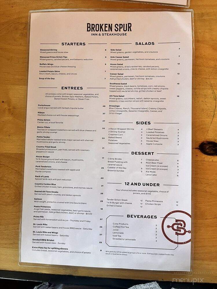 Broken Spur Inn & Steakhouse - Torrey, UT menu_pic