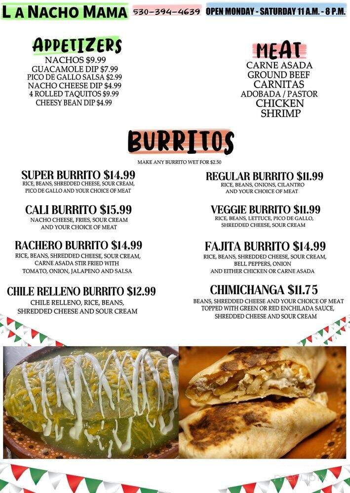 La Na'cho Mama Mexican Taqueria - Quincy, CA menu_pic
