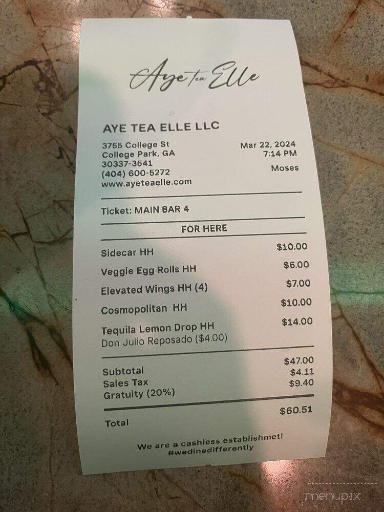 Aye Tea Elle Elevated Tapas - College Park, GA menu_pic