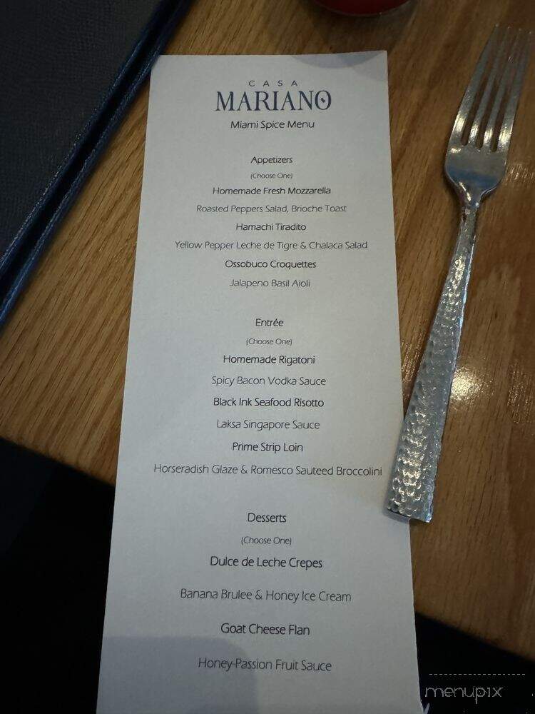 Casa Mariano - Doral, FL menu_pic