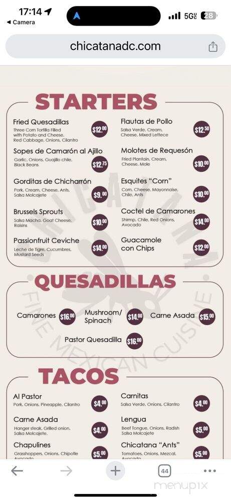 Chicatana Fine Mexican Cuisine - Washington, DC menu_pic