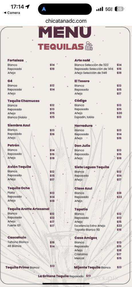 Chicatana Fine Mexican Cuisine - Washington, DC menu_pic