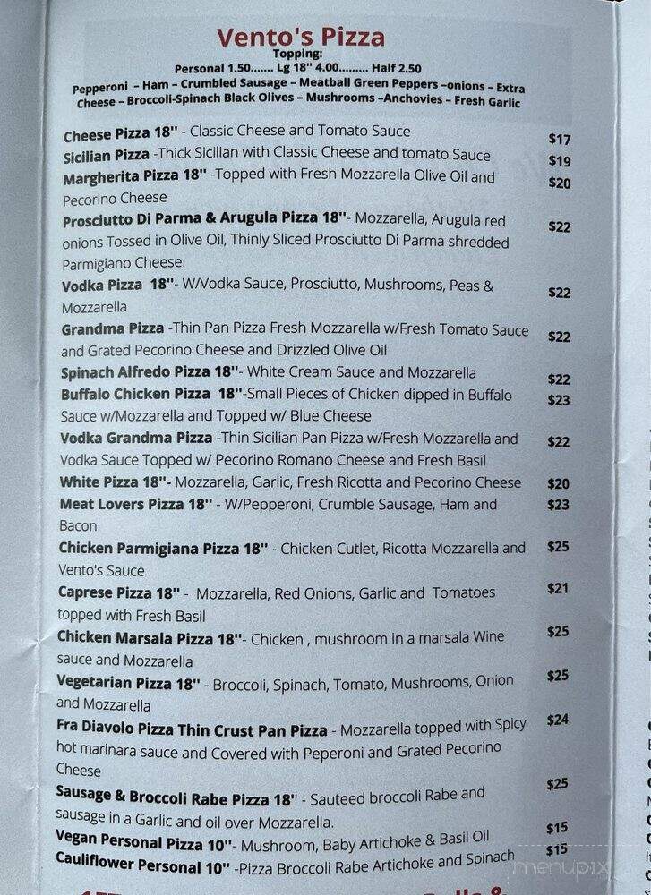 Renato's Pastry and Trattoria Vento - Staten Island, NY menu_pic