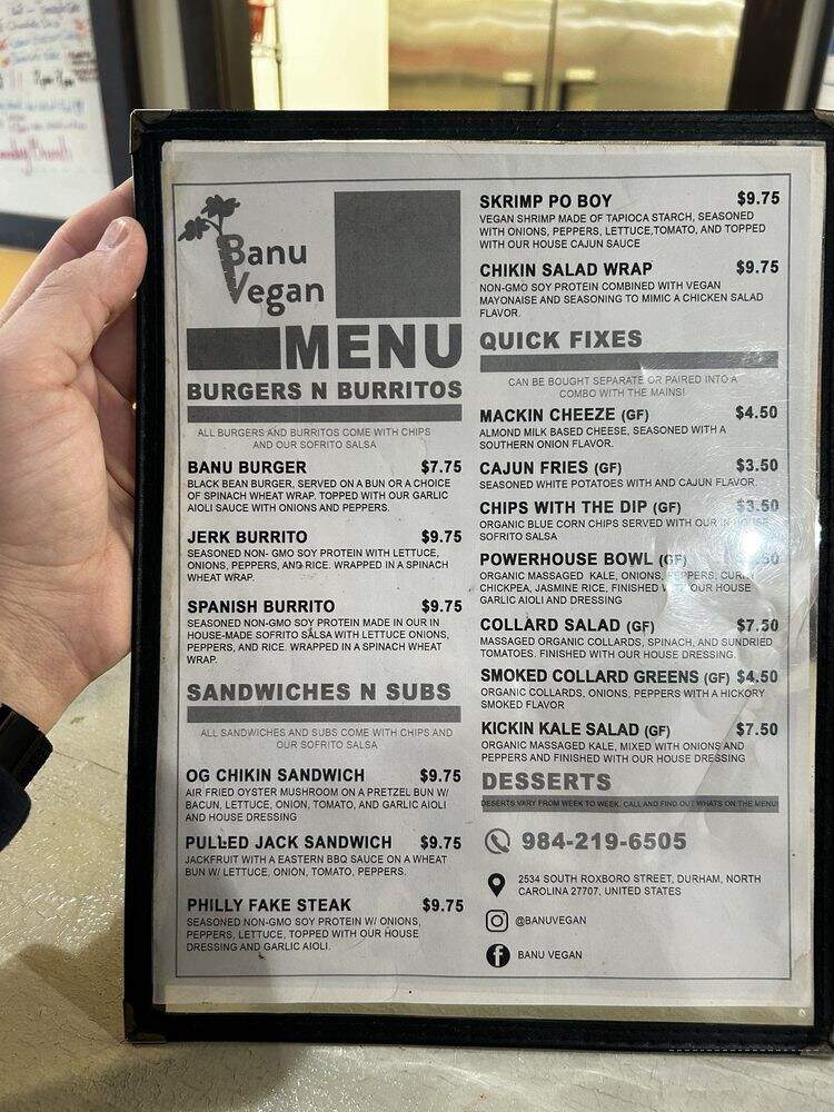 Banu Vegan - Durham, NC menu_pic