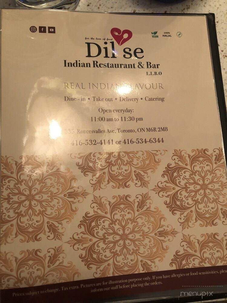 Dil Se Indian Restaurant & Bar - Toronto, ON menu_pic