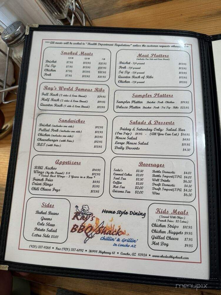 Ray's BBQ Shack - Concho, AZ menu_pic