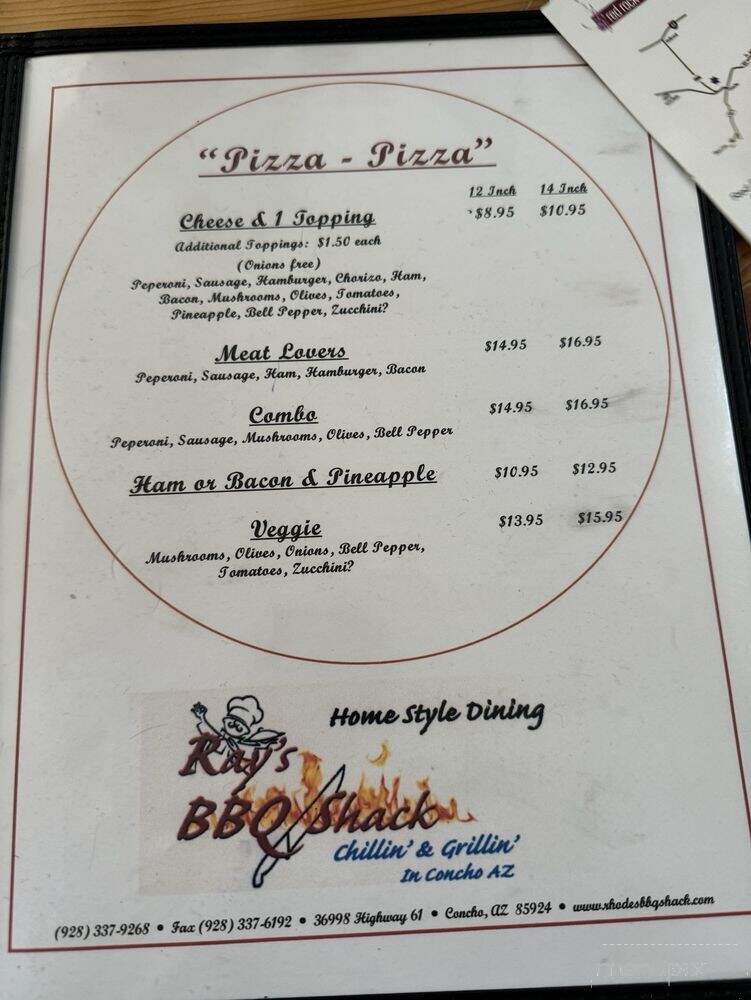 Ray's BBQ Shack - Concho, AZ menu_pic