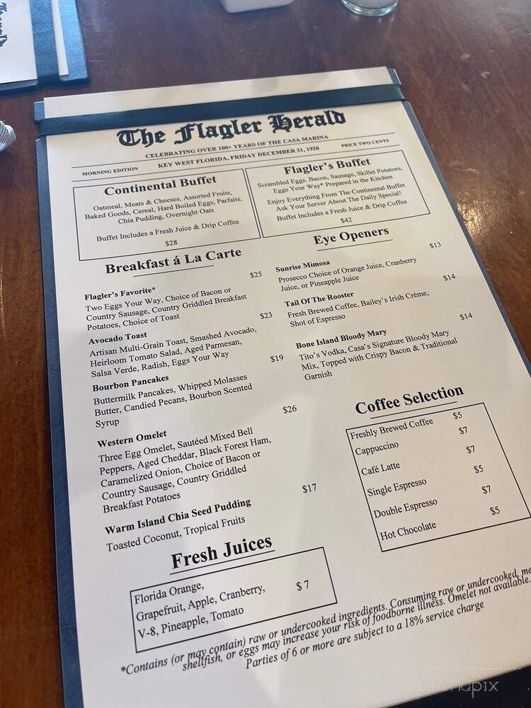 Flaglers Restaurant - Key West, FL menu_pic