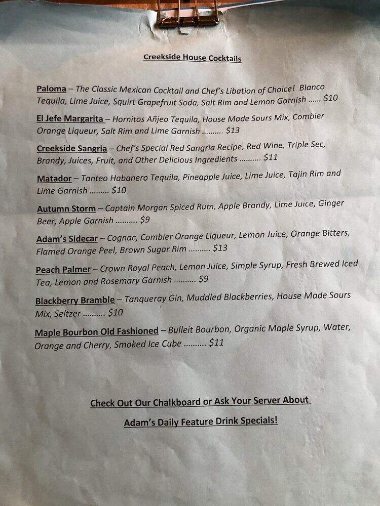 Creekside at the Gamble Mill - Bellefonte, PA menu_pic