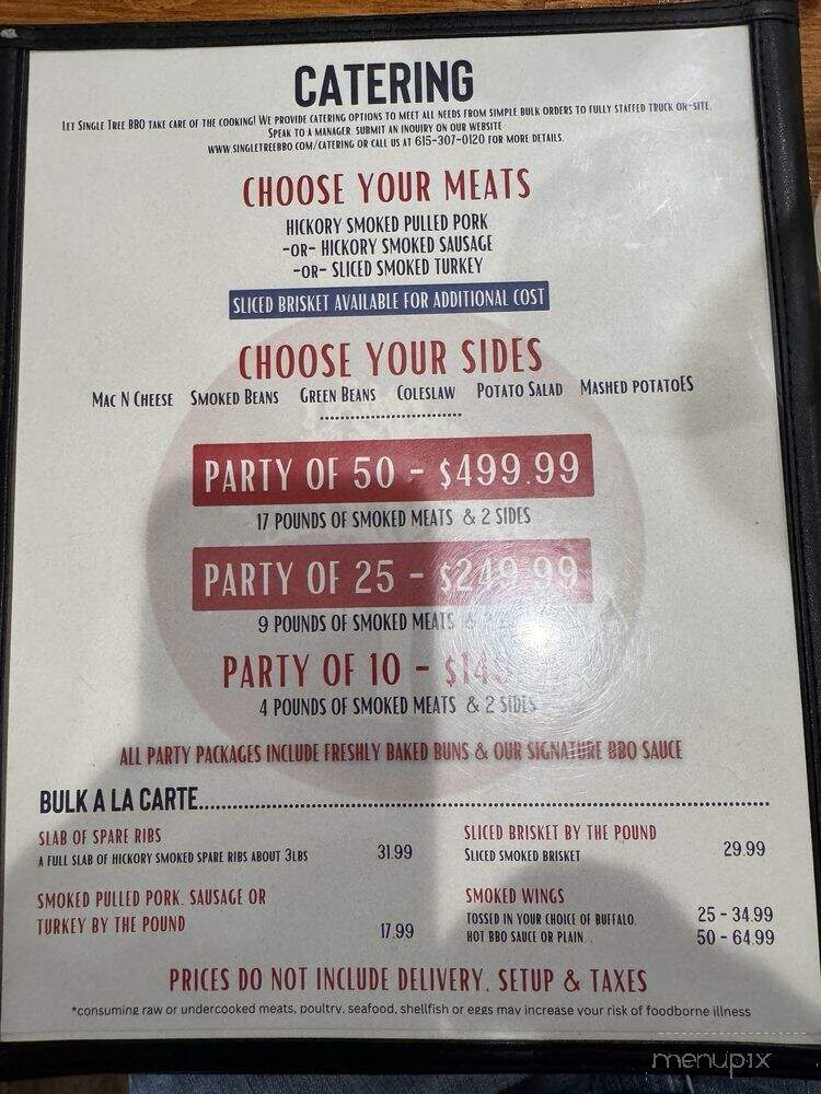 Single Tree BBQ - Murfreesboro, TN menu_pic