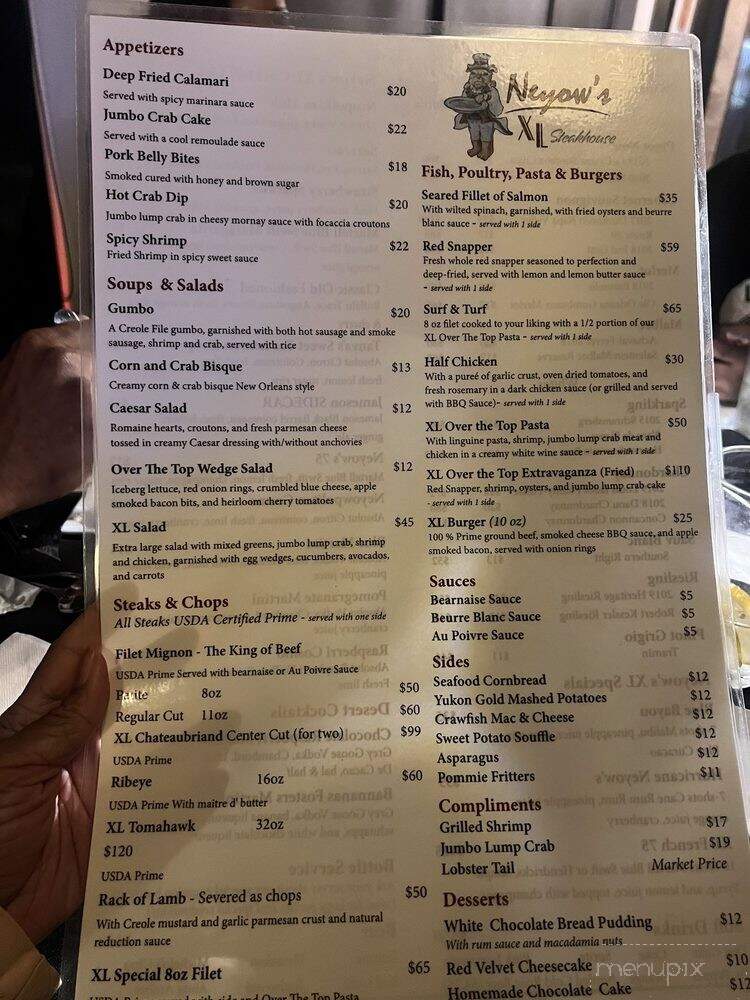 Neyow's XL Fine Dining - New Orleans, LA menu_pic