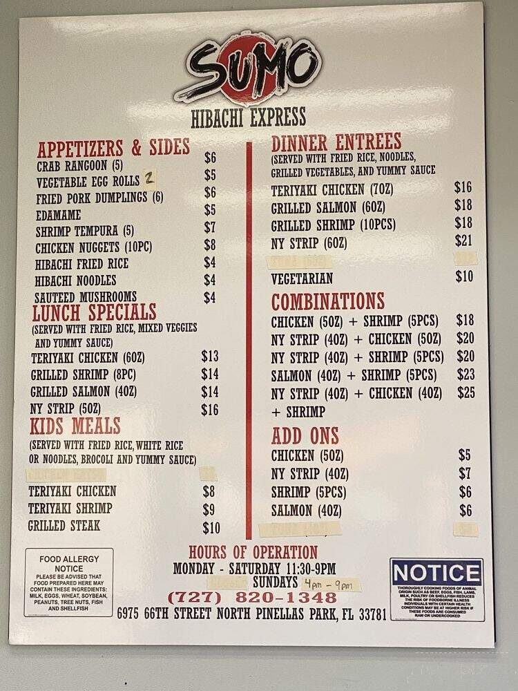 Sumo Hibachi Express - Pinellas Park, FL menu_pic